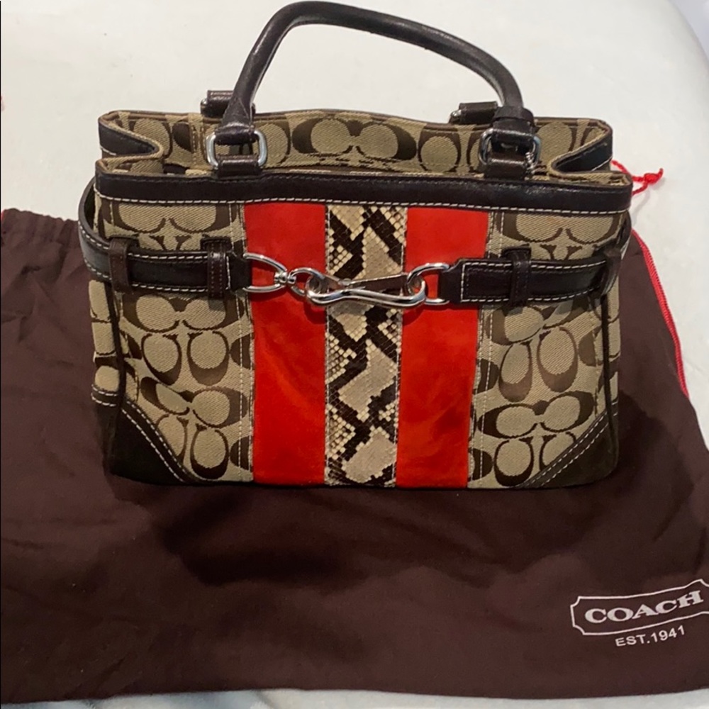 STUNNING Coach Bag with Red Suede and Python